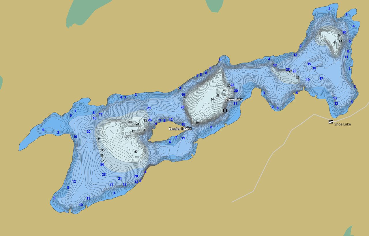 Contour Map of Shoe Lake in Municipality of Lake of Bays and the District of Muskoka